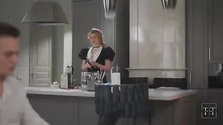 The girl is having fun with her boss at home in sexy panties