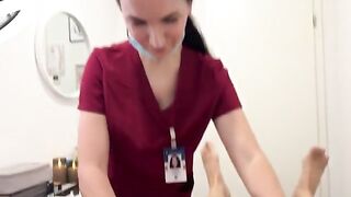 A hot nurse smoothes everything out before sucking with latex gloves