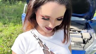 A fit girl with a perfect body got into the car and sat down
