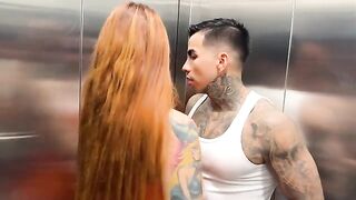 A neighbor helps the girl in the elevator and fucks her hard
