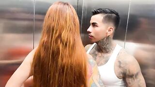 A neighbor helps the girl in the elevator and fucks her hard