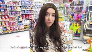 Katty West removes the condom and allows the fan to cum inside her