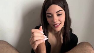 My hand moves to the beat, my eyes are filled with ecstasy. A girl's first handjob experience