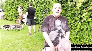 A voyeur girl gets horny and fucks outdoors with Egon Kowalski