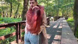 Public blowjob and anal sex with a plug for the horny couple