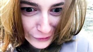 A pathetic whore was filmed in a forest scenario