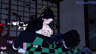 Tanjiro Kamado fucks Daki in a Japanese-style room with passion