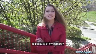 A nervous brunette babe gets fucked through a gloryhole for cash