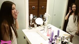 Skinny teen SolaZola gets fucked in the shower and on the bed, begging for cum